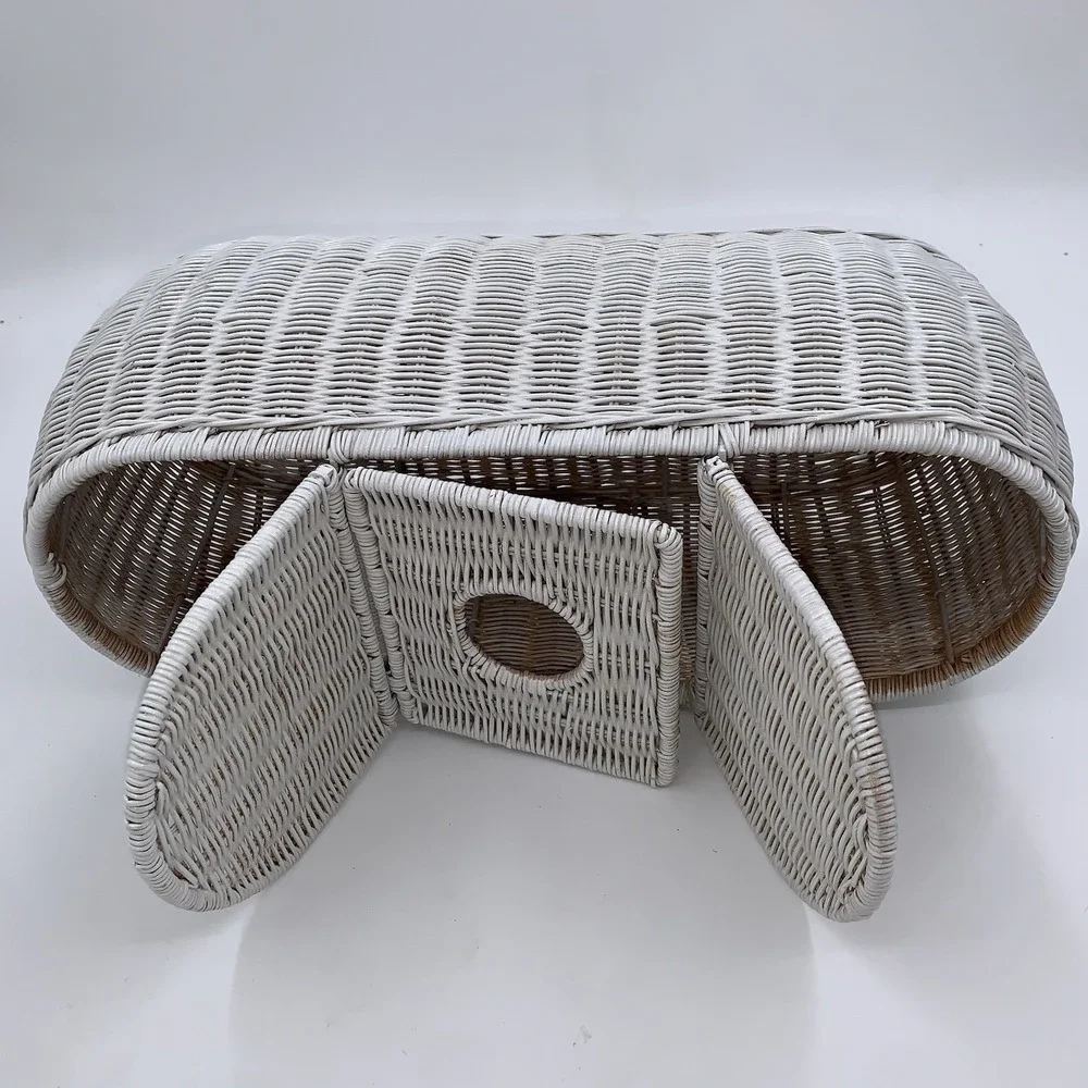 Vintage Handwoven Rattan Wicker 3 Part Tissue Basket White Storage Multipurpose